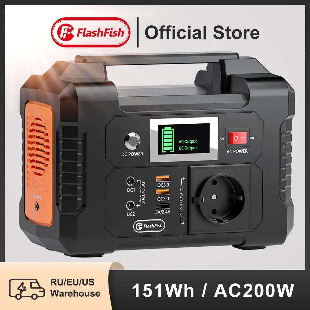 E200 Portable Power Station 200W Solar Generator 151WH Battery AC DC Outdoor Camera Drone Power Supply Solar Charge