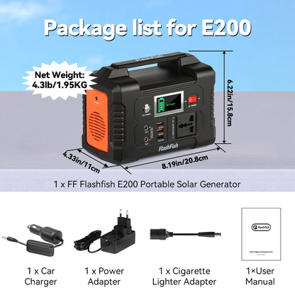 E200 Portable Power Station 200W Solar Generator 151WH Battery AC DC Outdoor Camera Drone Power Supply Solar Charge