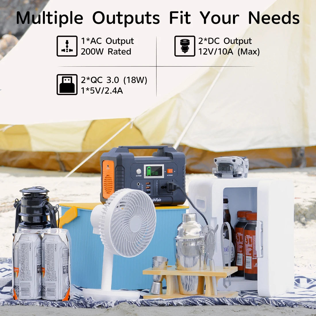 E200 Portable Power Station 200W Solar Generator 151WH Battery AC DC Outdoor Camera Drone Power Supply Solar Charge