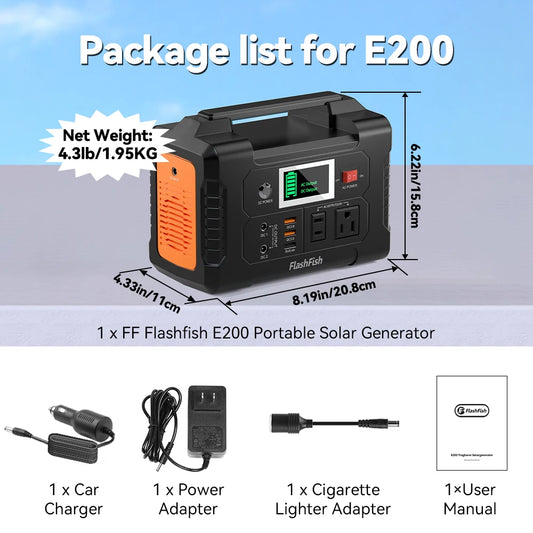 E200 Portable Power Station 200W Solar Generator 151WH Battery AC DC Outdoor Camera Drone Power Supply Solar Charge