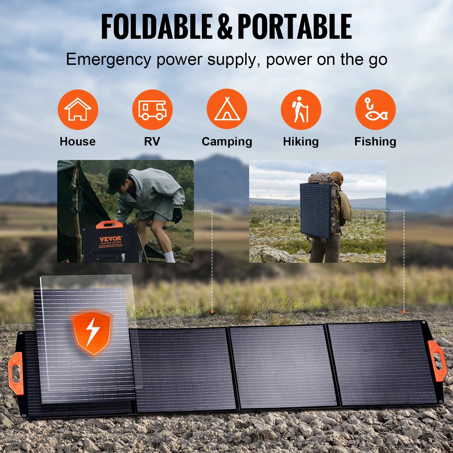 Portable Monocrystalline Solar Panel Foldable ETFE Charger Efficiency Panel Waterproof for Power Station Camping Hiking
